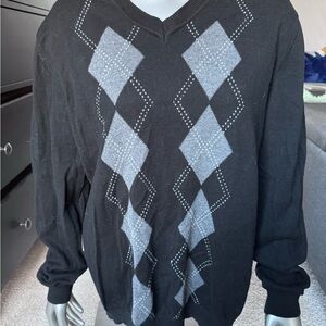 Mens Concepts Claiborne Argyle Sweater Black Grey Gray Sz M Medium Long Sleeve
